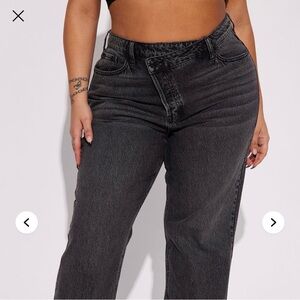 Fashion Nova Size 18 Crossover Waist Cotton Pants Charcoal Black Denim Jeans